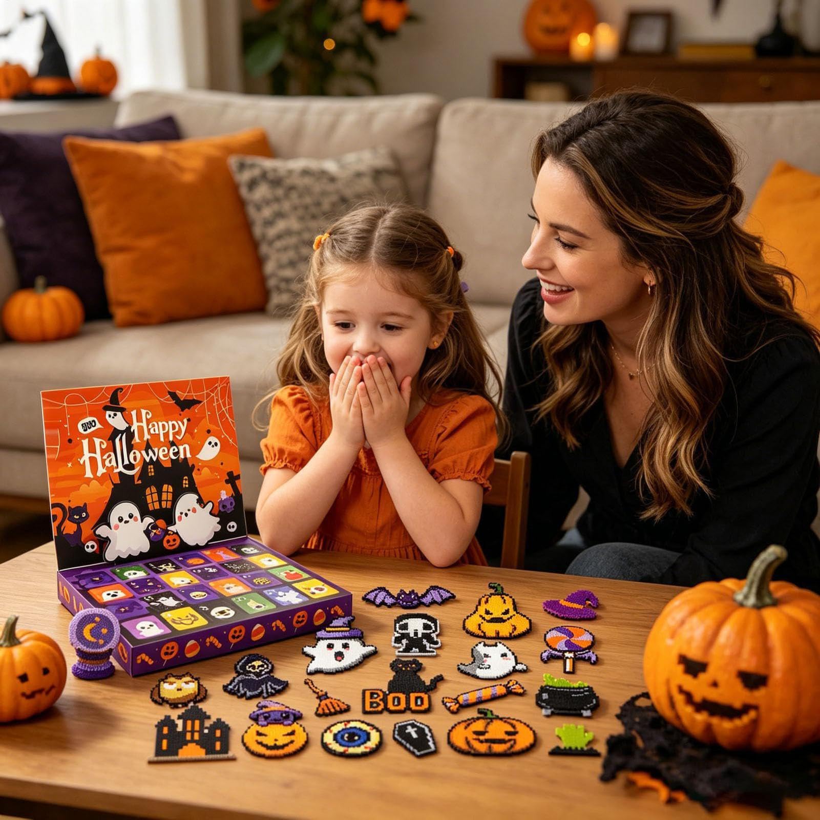 Calendario dell'Avvento di Halloween 24 giorni fusibile Bead Spettrale Zucca Artigianato | Ornamento strega di Halloween per famiglia, ragazzi, ragazze, uffici, feste, autunno, scuola, casa, casa infestata