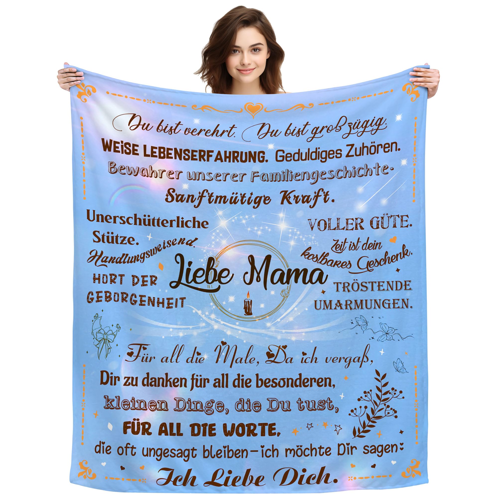 ACAROMAY Dankbarkeitsdecke für Mama Damen Personalisierte Kuscheldecke Geburtstagsgeschenke für Mutter Weihnachten Ostern Flanell Decke 150x130 cm (Liebe Mama)