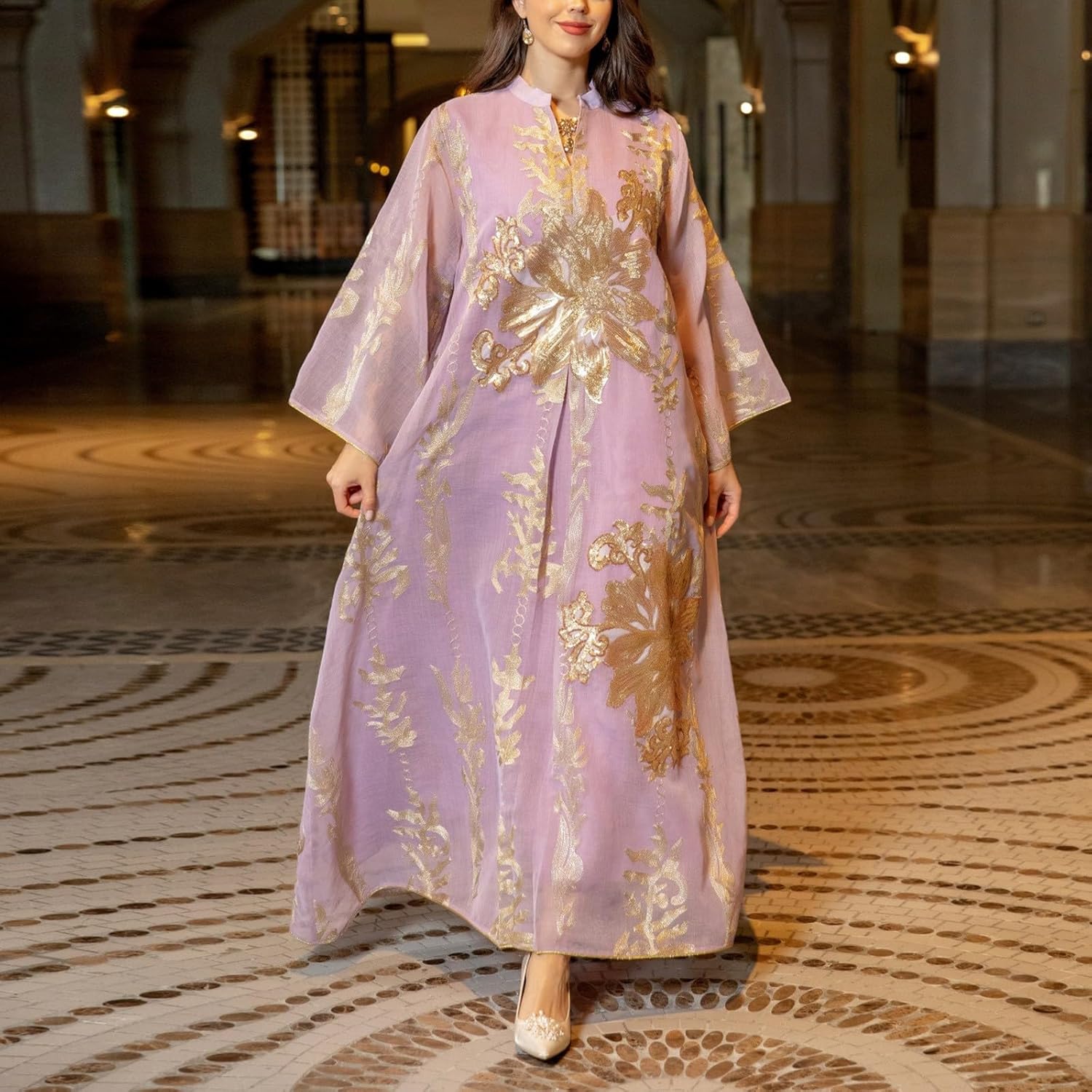 Floral Embroidery Dress for Women Muslim Abayas Casual Long Sleeve Maxi Dress Islamic Dubai Kaftan Eid Party Robe