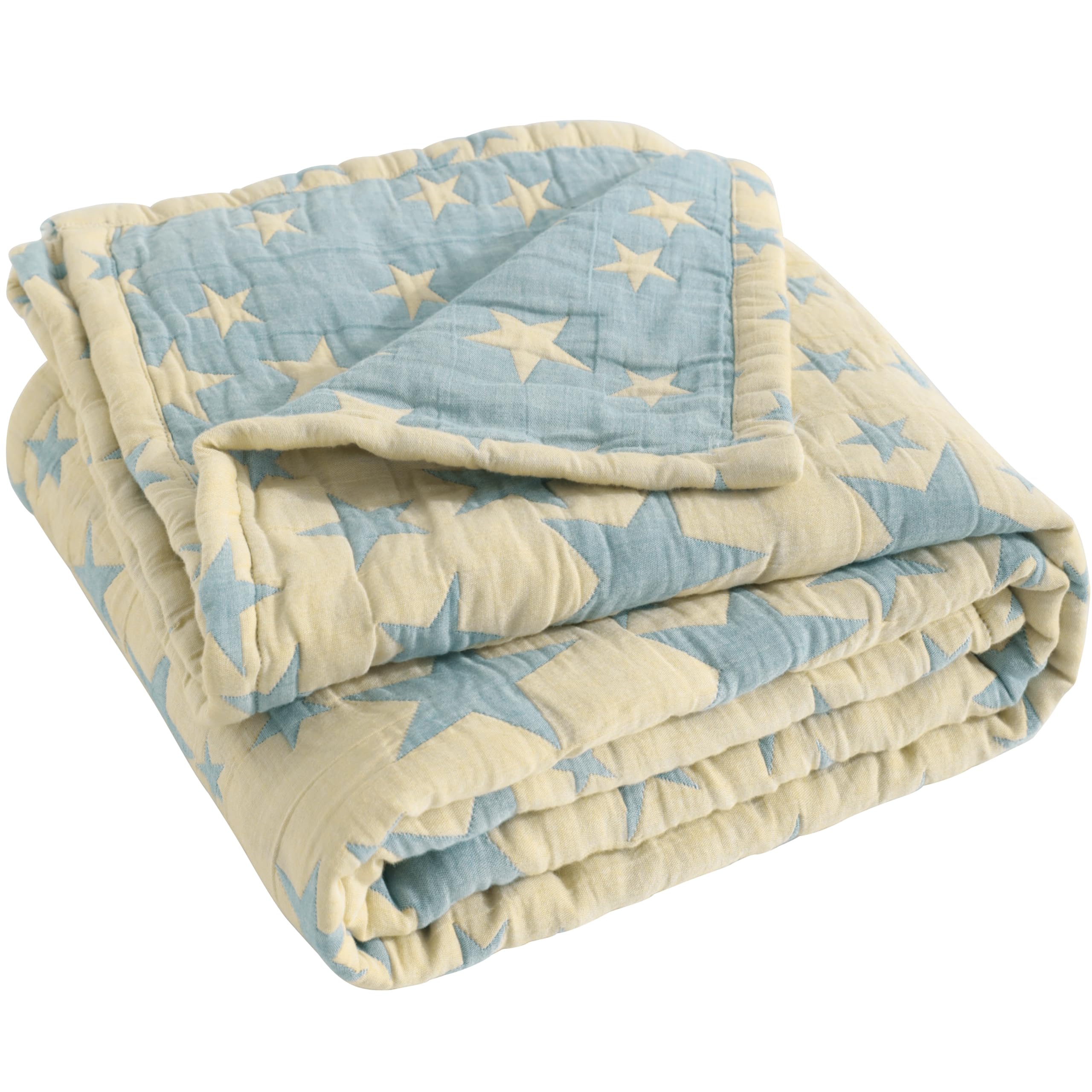 NTBAY 3 Layer Muslin Toddler Blanket, 30 x 40, Blue and Yellow Star OEKO-TEX STANDARD 100