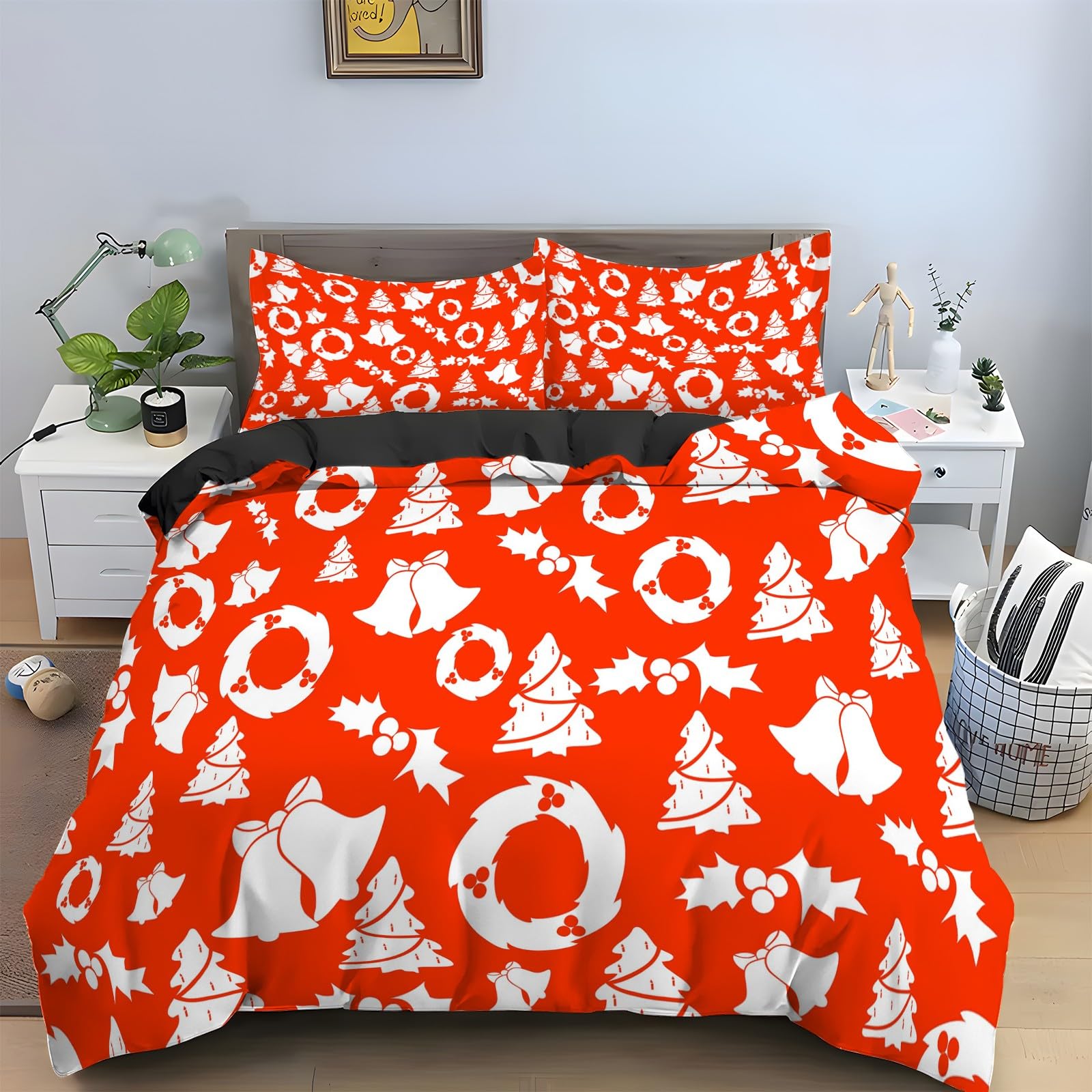 Ensemble de literie 3 pièces Noël housse de couette 90x190 cm microfibre douce avec fermeture