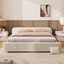 Full Bouce Upholstered Platform Bed Frame Grounded Bed with Headboard for Kids Teens Adults Bedroom Apartment No Box Spring Needed Strong Wood Slat Support Easy Aseembly No Noise White