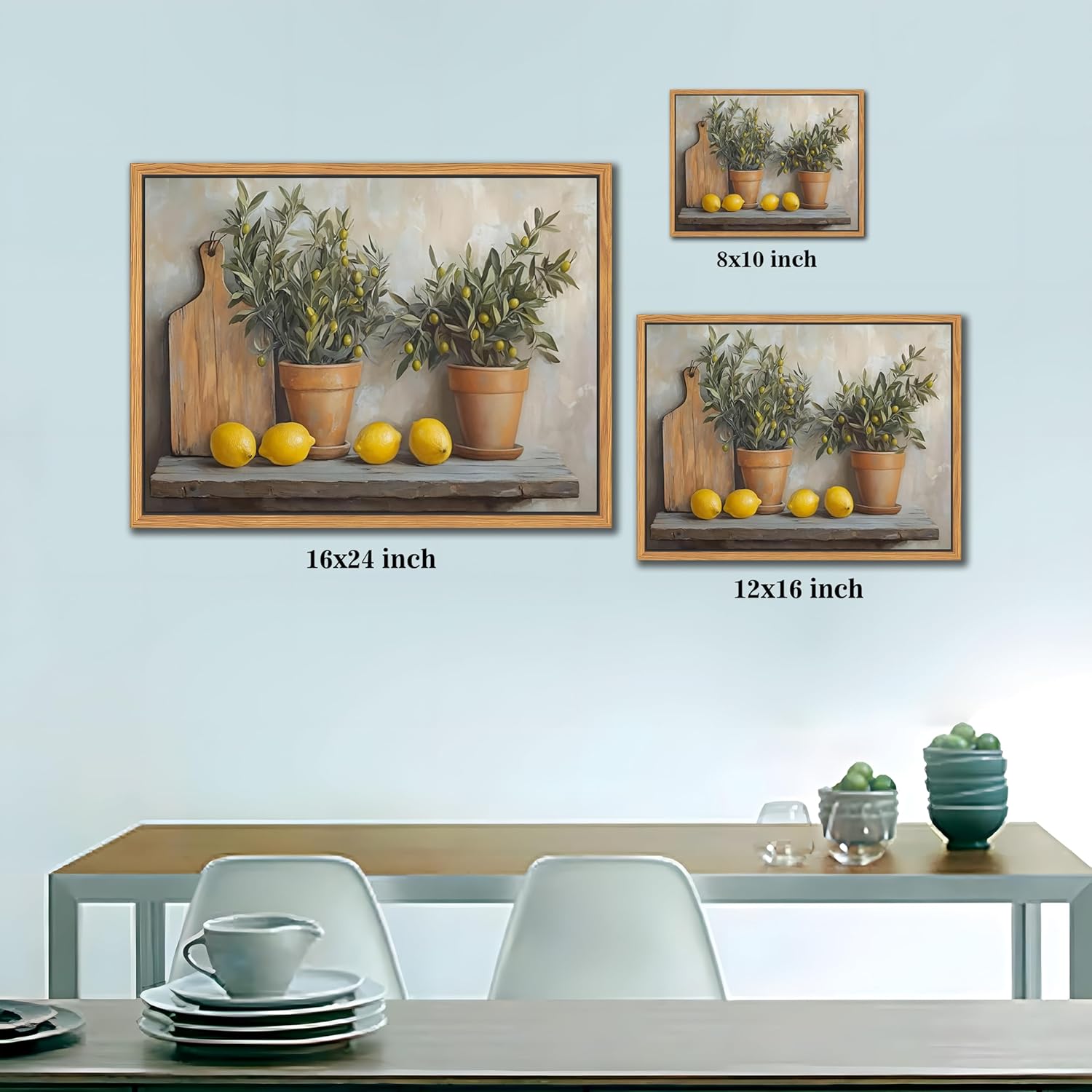 Floating Framed Vintage Kitchen Wall Art, Yellow Lemon Still Life Wall Decor Oil Paintings, Rustic Farmhouse Artwork Canvas Posters Prints Pictures for Living Room Bedroom Home Decor 16x24 Inch