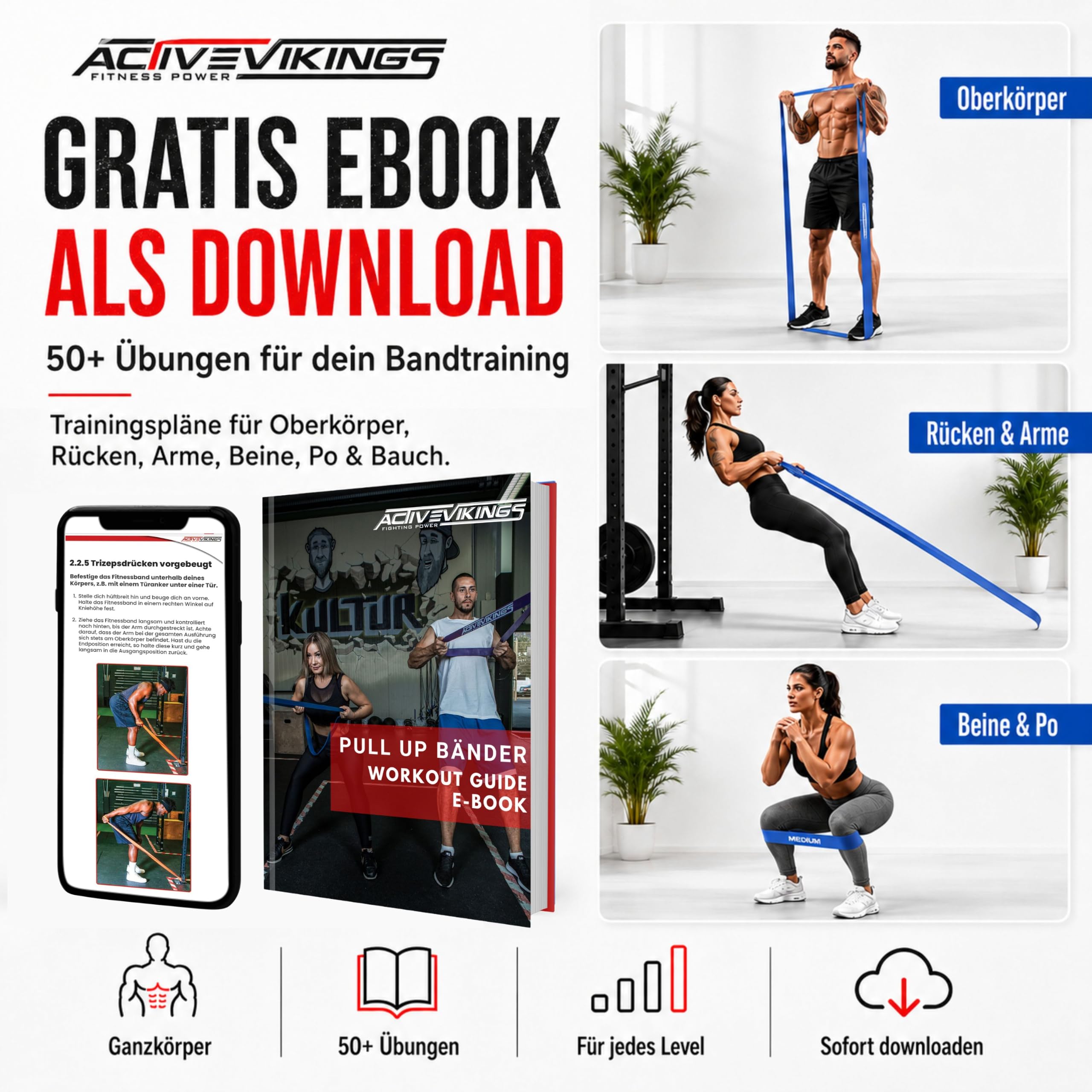 Fitnessbänder Widerstandsbänder einzeln oder im preiswerten Set mit Tasche, Türanker (bei Sets) und Trainings-eBook – DAS Klimmzugband Fitnessband Trainingsband für Calisthenics und Home Gym Equipment