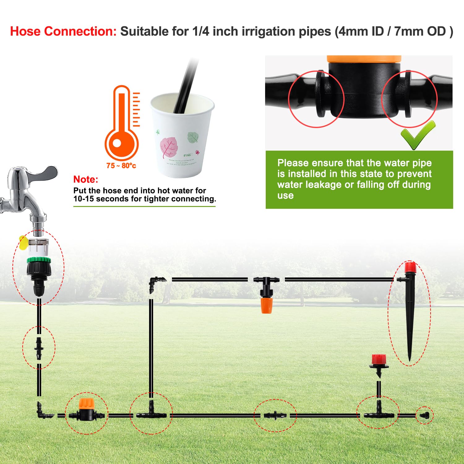 VooGenzek 66 PCS 4/6 mm Irrigation System Kit, 15m Irrigation Hose, DIY Auto Drip Irrigation Kit - Image 4