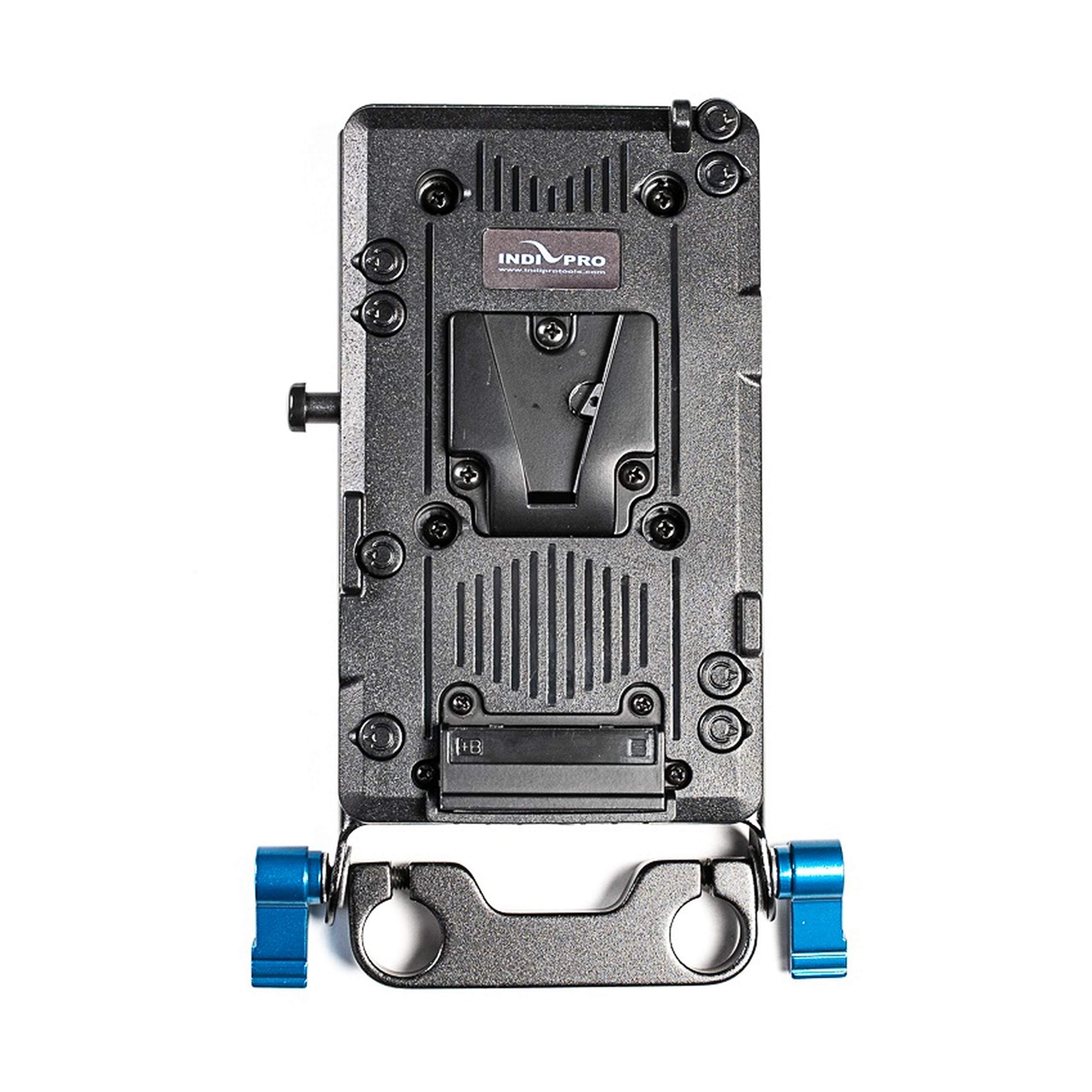 IndiPRO V-Mount Battery Adapter Plate with D-Tap Output and 15mm Rod System
