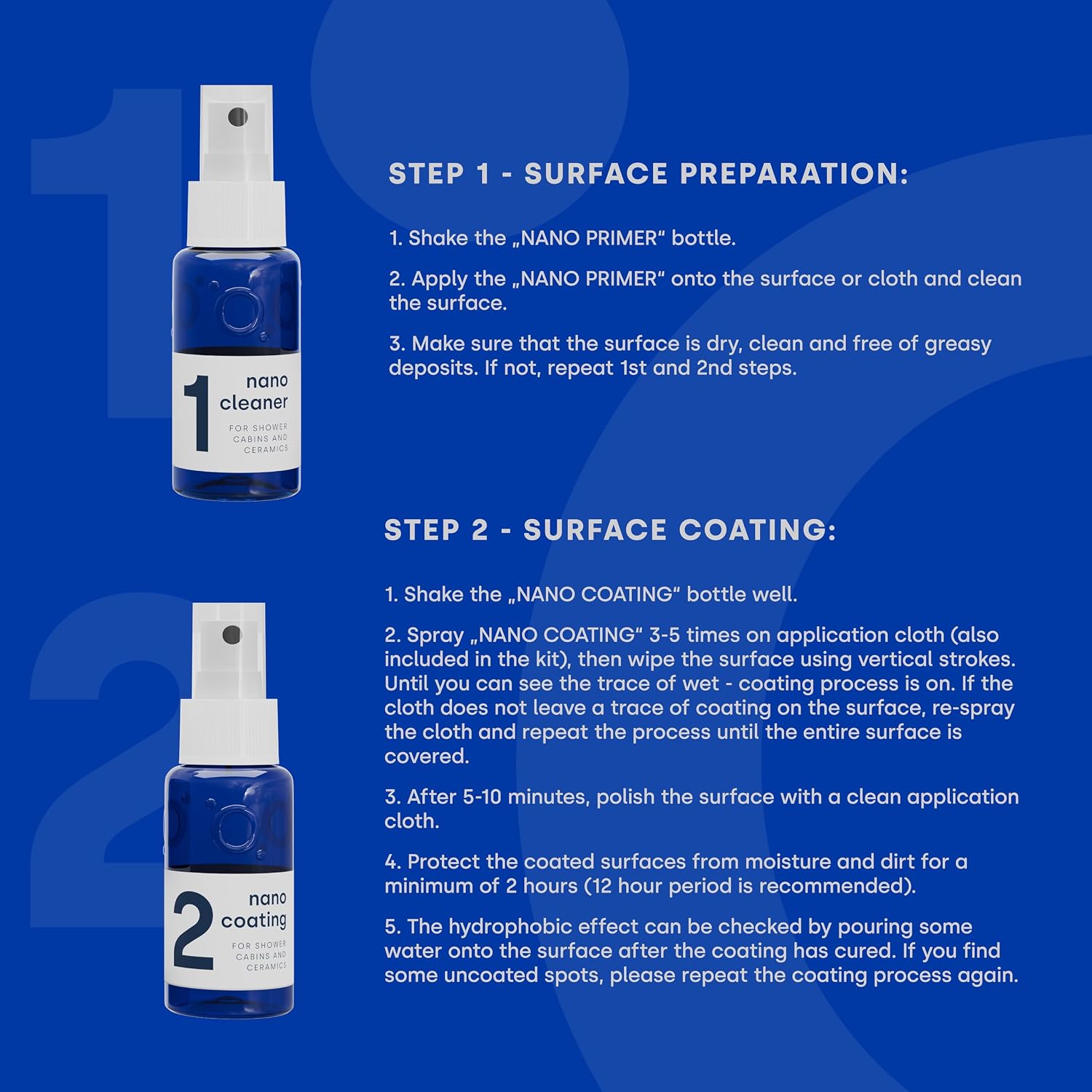 Nano Glass Coating 2-in-1 Kit - Shower Glass and Ceramic protector. Water Repellent spray for glass and Glass Guard for shower doors - Shield against soap residue and hard water stains