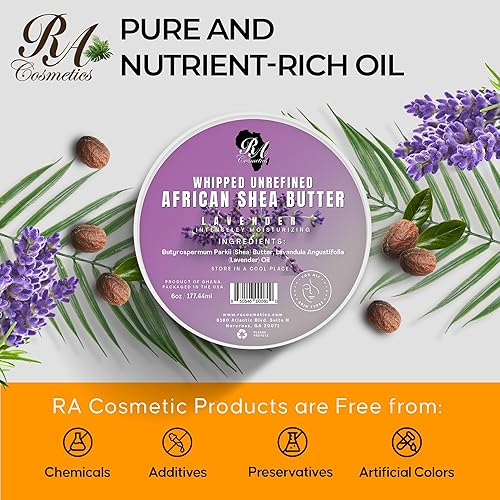 Miniatura 6 de RA COSMETICS Manteca de karité Whipped Lavanda  Manteca de karité africana 100% pura y natural  Crema hidratante artesanal definitiva con vitaminas