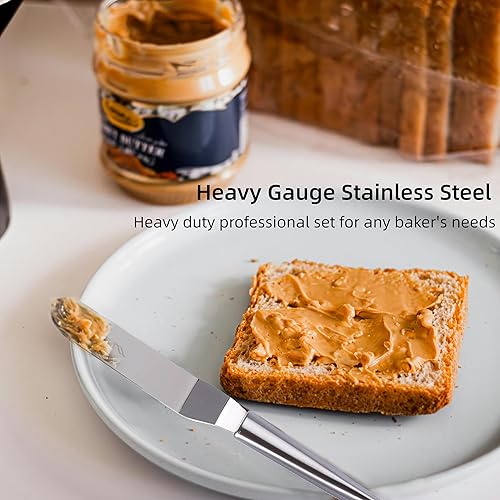 Miniatura 5 de Juego de 3 espátulas desplazadas para glaseado de tartas de 6, 8, 10 pulgadas con 3 ganchos de metal, espátula en ángulo para decoración de tartas