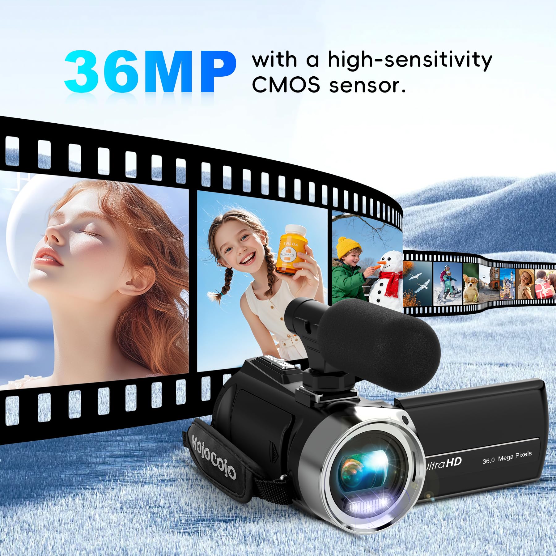 Caméra Vidéo Caméscope 4K 36MP, Zoom Numérique 18X Vlogging YouTube Caméra Écran Rotatif 270° 3 Pouces Video Camera Avec Carte 32Go & Batterie