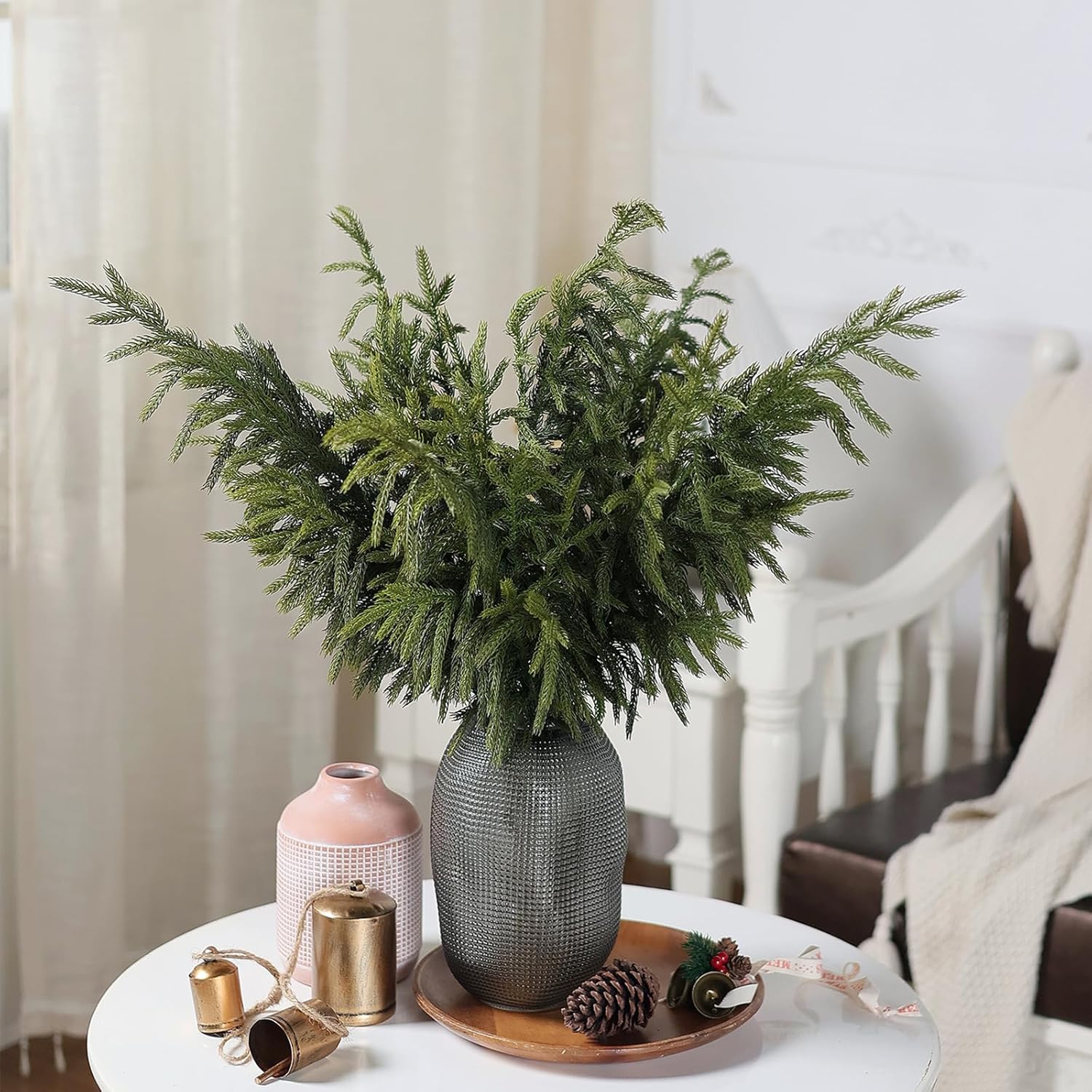 Real Touch Norfolk Pine Branch - 36" Artificial Christmas Green Plants Branches Faux Greenery Stem Fake Pine Picks for DIY Crafts Garland Wreath Xmas Indoor Outdoor Home Decor (4 Pcs) - Image 2