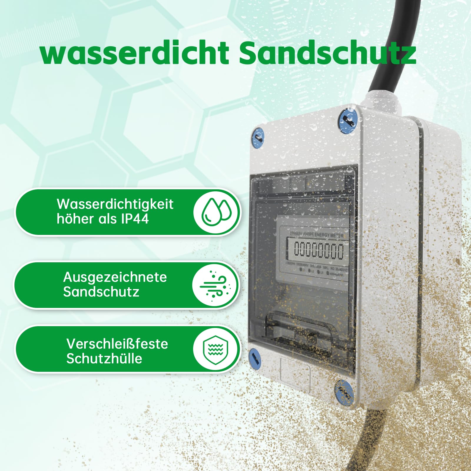 WSPIHO Mobiele digitale stroommeter, 32 A, 3 fasen met led, CEE-adapter 32 A naar 32 A, IP44 5-pins stekker en koppeling met 2,5 mm² CEE verlengkabel ( 32 A 0,5 m 0,5 m