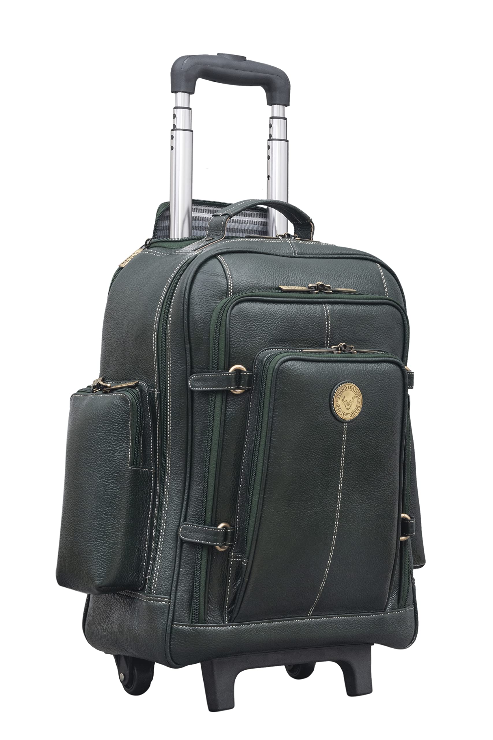BRAND LEATHER Rolling Backpack Wheeled Laptop Backpack for Travel, Trolley Luggage Suitcase Compact Business Bag Student Laptop Bag for Men Women (Green) (B0CTTQD6DW) Amazon Price History, Amazon Price Tracker