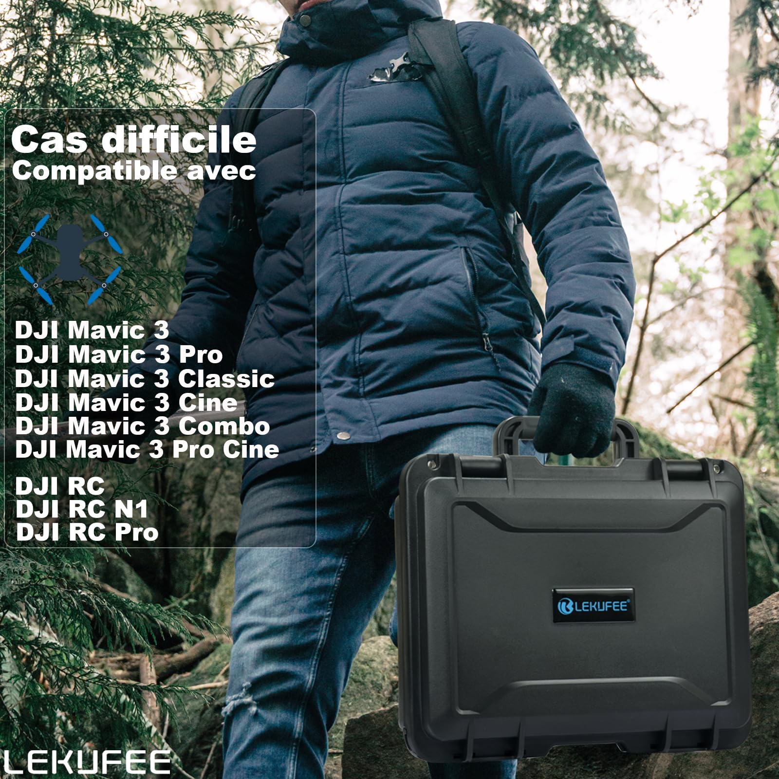 LEKUFEE Étui de Transport Rigide étanche pour DJI Mavic 3 Pro/Mavic 3 Classic/Mavic 3 Combo/Cine,DJI RC Pro/RC/N1 Télécommande et Accessoires (étui Uniquement)