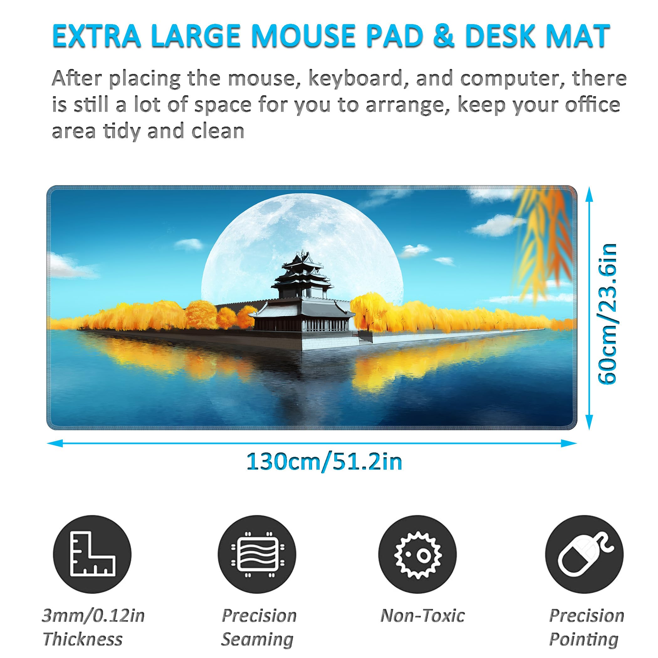 LL-COEUR Alfombrilla de Ratón Grande para Juego Planeta 130x60x0,3cm Almohadilla de Escritorio Teclado Ordenador XXL Speed Gaming Mousepad XXL