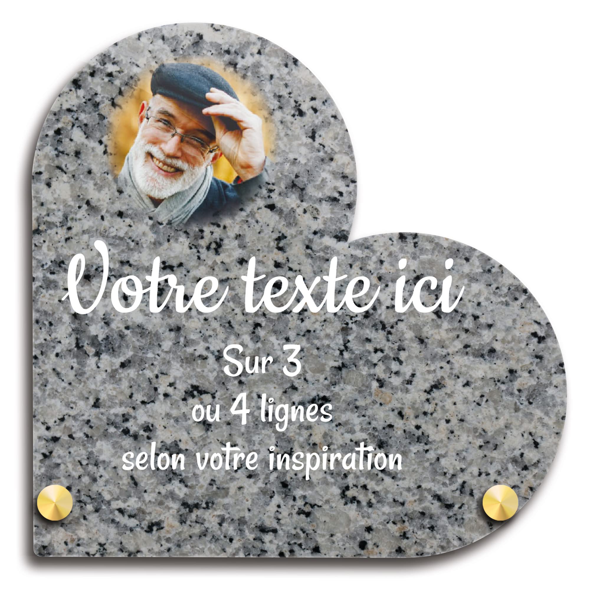 Tabliczka pogrzebowa z sercem z personalizowanym zdjęciem z plexi Granit Wzór 2, różne rozmiary, grubość 6 mm, spersonalizowana w kilku rzędach 15x15 cm