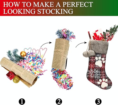 Miniatura 7 de Skylety 2 calcetines de Navidad para perros de 20 pulgadas, calcetines de Navidad a cuadros de búfalo de felpa, calcetines colgantes de Navidad con