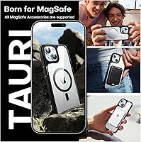 Vista 653 de TAURI Funda magnética 2 en 1 transparente para iPhone 14 Pro, compatible con Magsafe [no amarillenta] con protector de pantalla, protección de grado