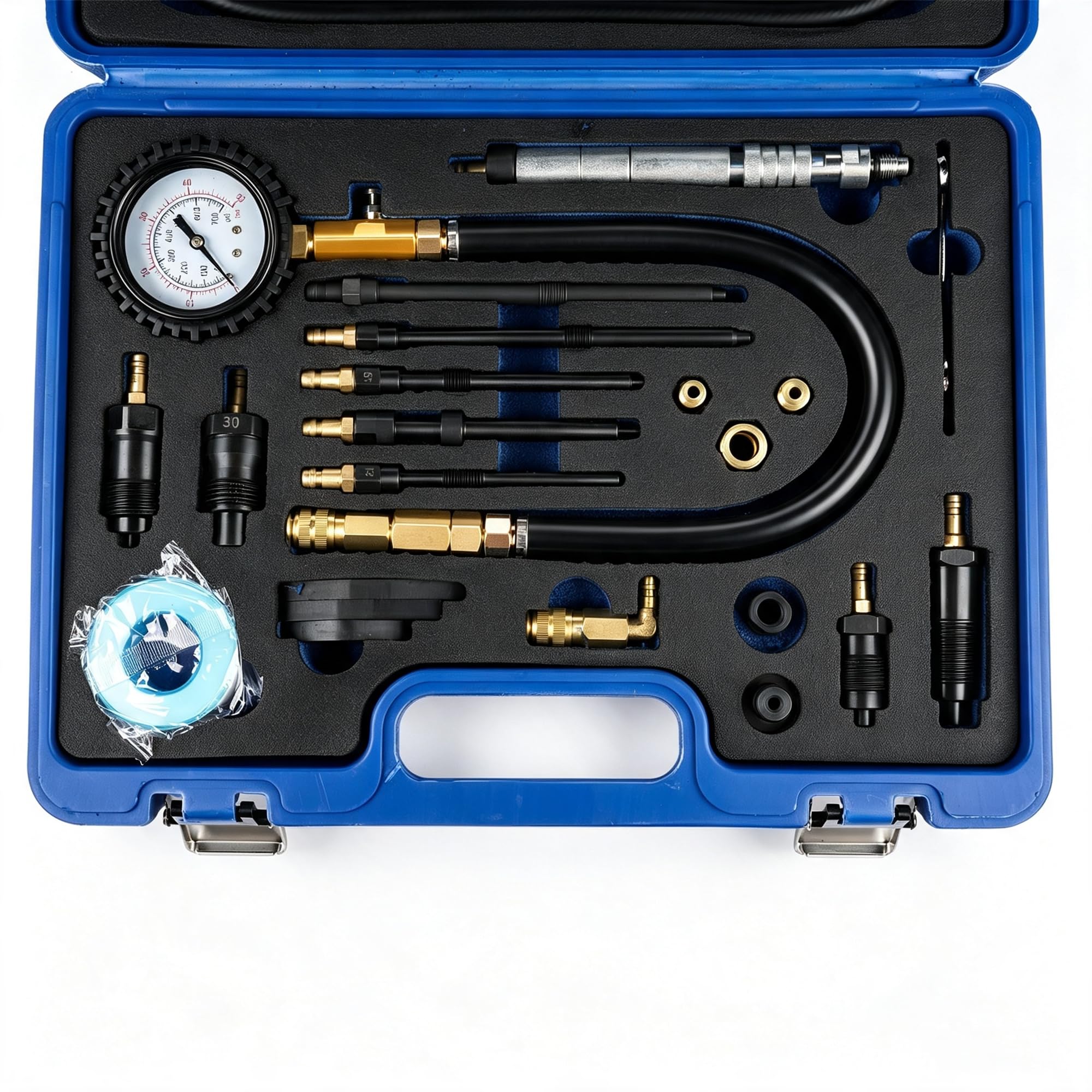 46 Pezzi Tester di compressione e Perdite per Motori a Benzina & Diese compatibile con motori diesel e benzina per la maggior parte delle auto, camion, moto (scatola blu) Hopzty