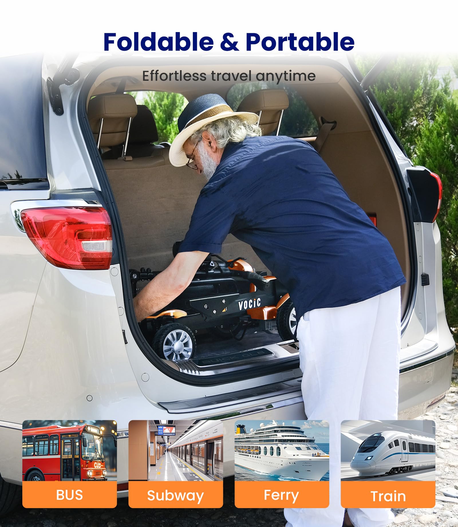 VOCIC D71 Carbonio Elettrico pieghevole disabili ultraleggera(21KG),20KM | 20 chilometri Carbonio Mobilità disabili per adulti con telai regolabili, Aeromobile idoneo al volo,5 anni (Arancione)