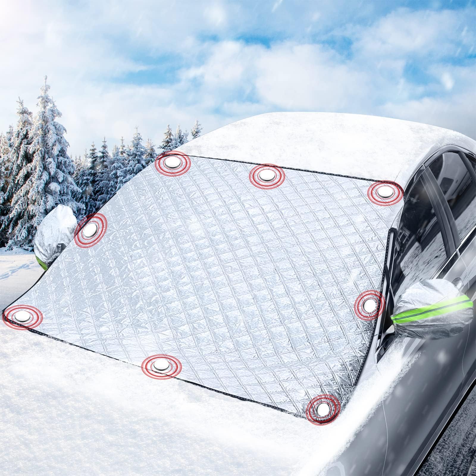 Cache Pare-brise Voiture Anti-gel Et Soleil F364 - Argent, Pliable, Polyester, Pour SUV, Berline...