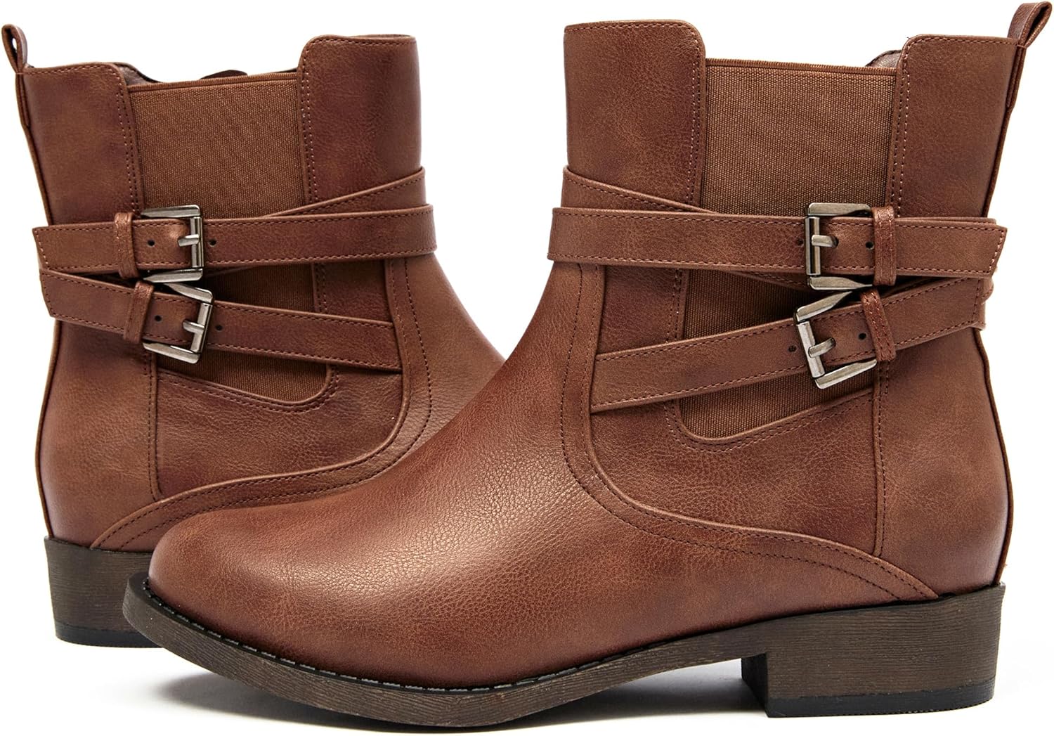 Ataiwee Women's Ankle Boots - Classic Side Zip, Comfortable Platform, Cover with Buckle Strap, Round Toe, Low Chunky Heel Comfort Slip On Fashion (Black/Dark Brown/Grey) Boots. - Image 3