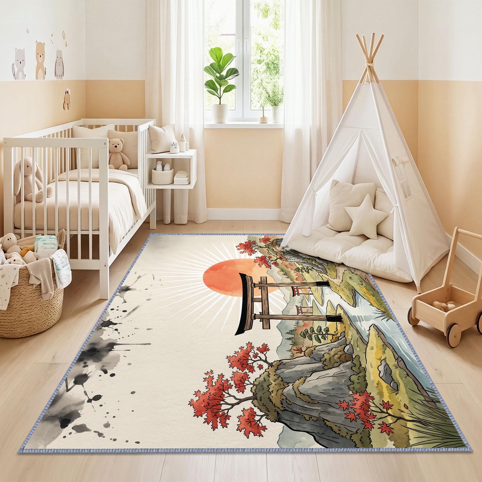 Générique Tapis Salon Zen Oriental Torii Érable Rouge 80 x 150 cm
