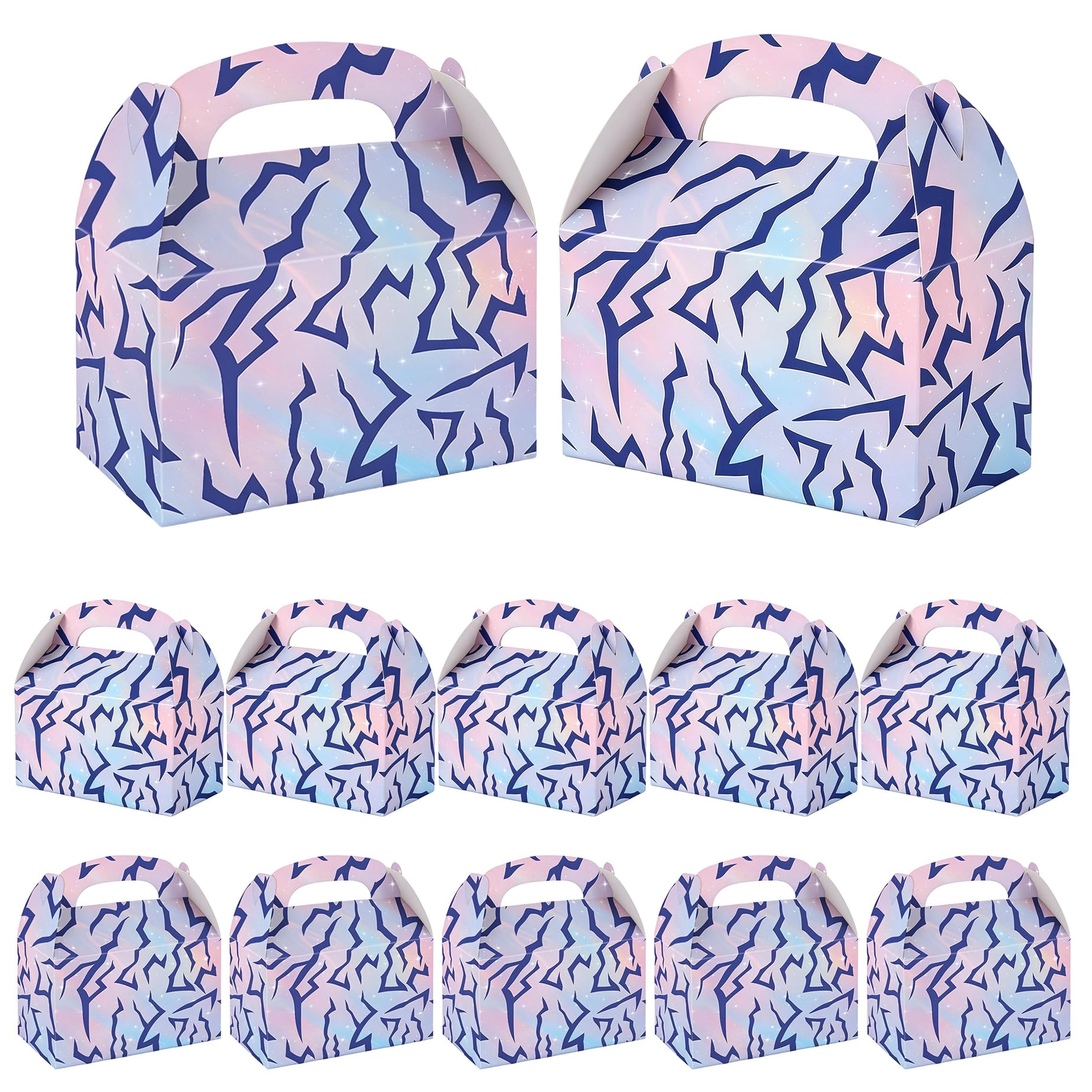 12 Pcs Korean Demon Energy Party Favor Boxes Birthday Decorations Supplies, Purple Lightning Crack Goodie Gift Boxes Gable Box with Handles for Snacks Candy