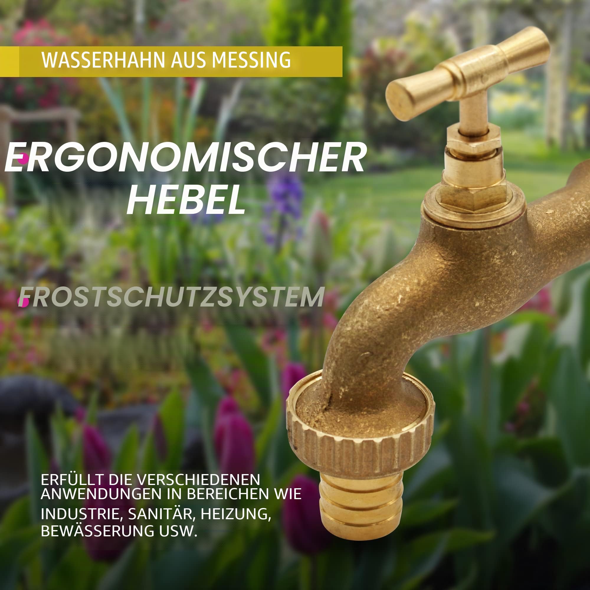 DOJA Barcelona | Messing-Gartenhahn mit Schlauchanschluss für den Außenbereich | 1/2" X 3/4", für Gartenwerkzeuge, Gartenmauer, Wassertank, automatischer Wasserzeitschalter, Wasserfilter