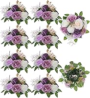 Vista 13 de BLOSMON Bolas de flores artificiales, centros de mesa de boda, 2 piezas de rosas artificiales, decoración para mesa, bola de besos de seda, arreglos