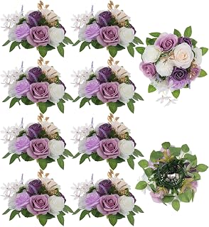 BLOSMON Artificial Flowers Ball Wedding Centerpieces 10 Pcs Lilac Rose Artificial Flower Center Pieces Decoration for Table Silk Kissing Ball Faux Floral Bouquet Arrangements for Home Party DIY Decor