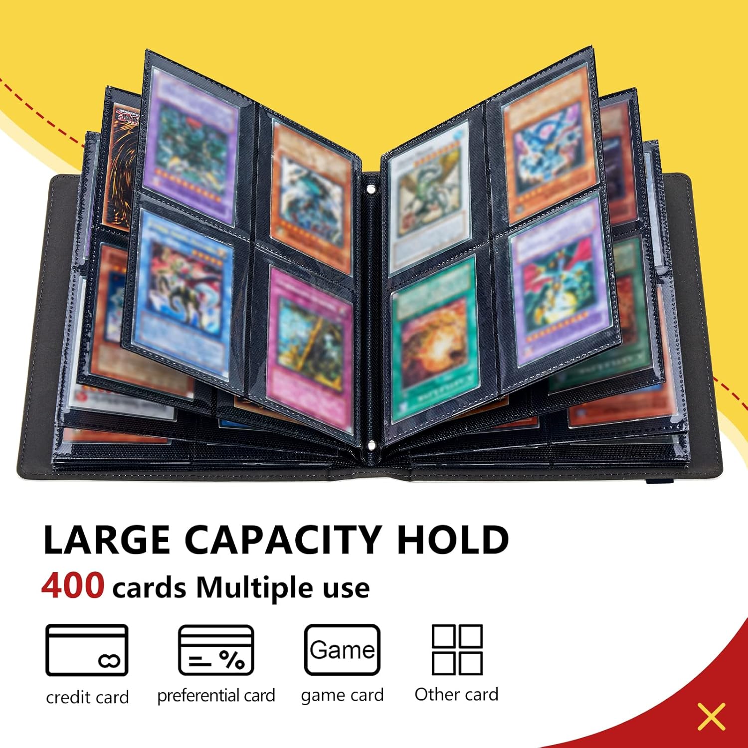 4-Pocket Card Binder 50 Pages Holds 400 Cards, Card Book Collector Album Folder for Yugioh, MTG, TCG, Cute PU Leather Trading Card Holder with Elastic Strap, Cow Print
