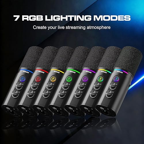 Miniatura 5 de PUPGSIS - Micrófono para podcast, micrófono dinámico USBXLR con silencio, conector para auriculares, control de volumen de monitoreo, efectos de