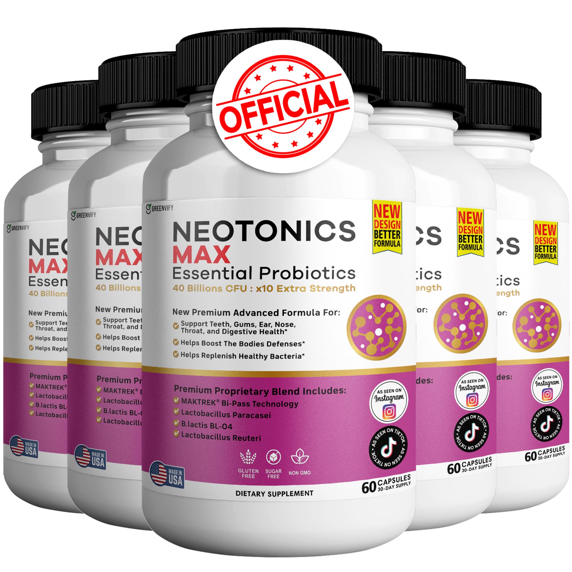 NeoTonics Max Essential Probiotics for Gums and Teeth Health - 40 Billion CFU Advanced Oral Probiotics Fresh Breath