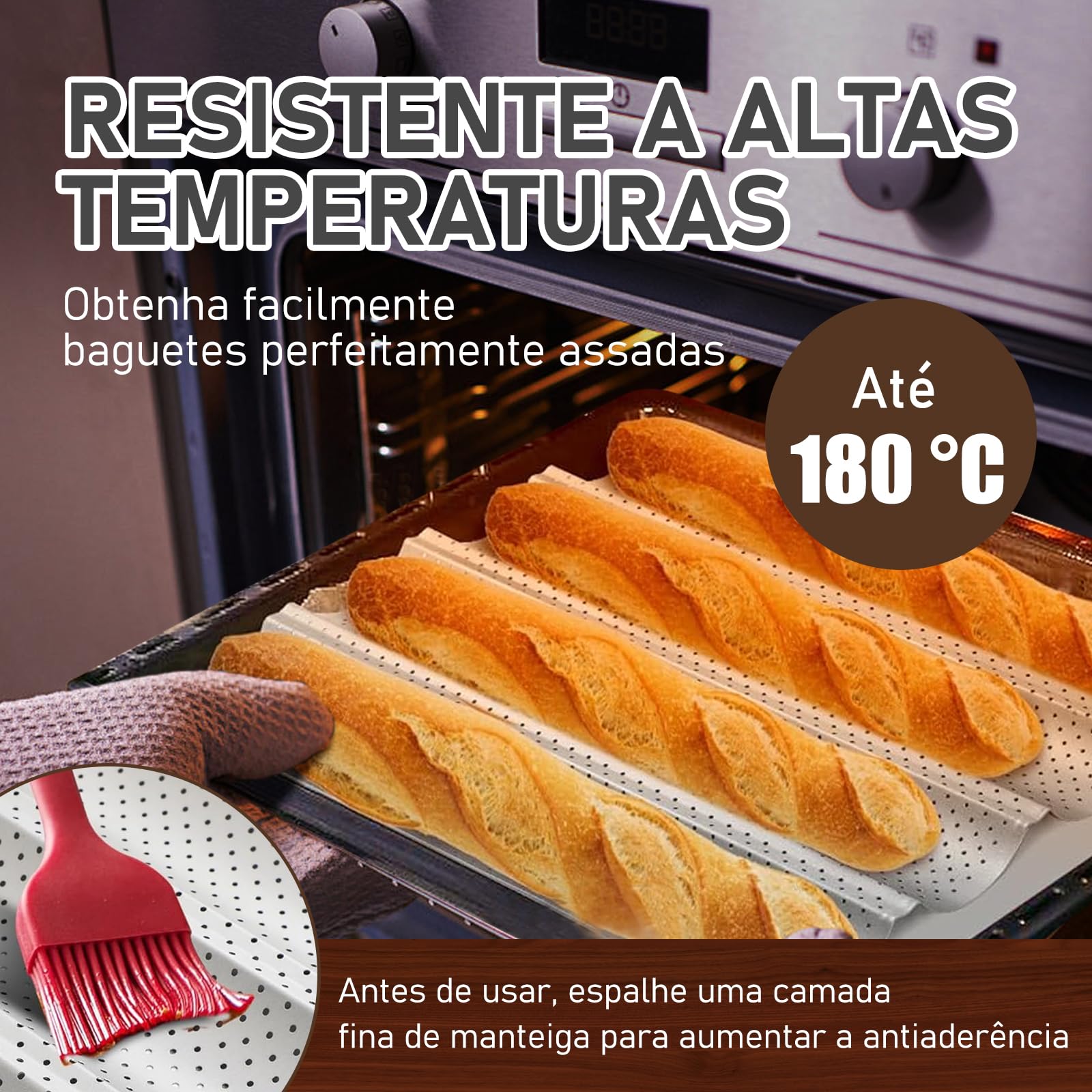 Kit 2Assadeiras de Pão Francês Perfuradas Antiaderentes,38X33cm