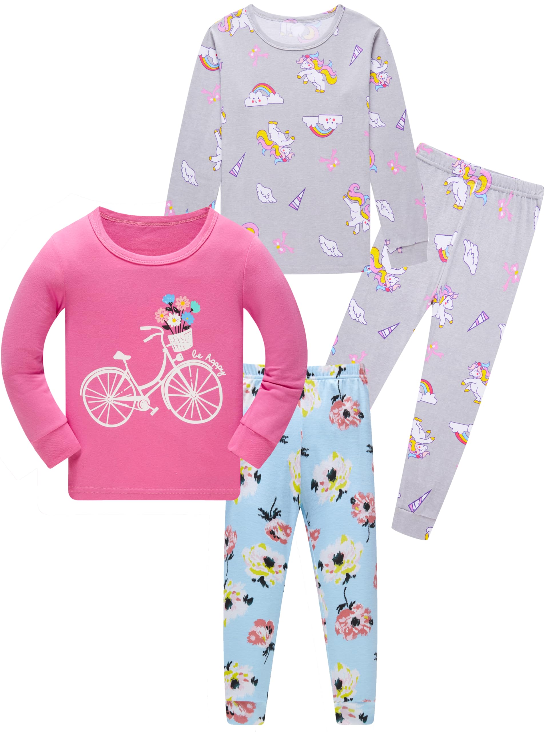 SOIBEEN Mädchen Pyjamas Set Pyjamas 100% Baumwolle PJs Langarm Kurzarm Nachtwäsche 2-12 Jahre
