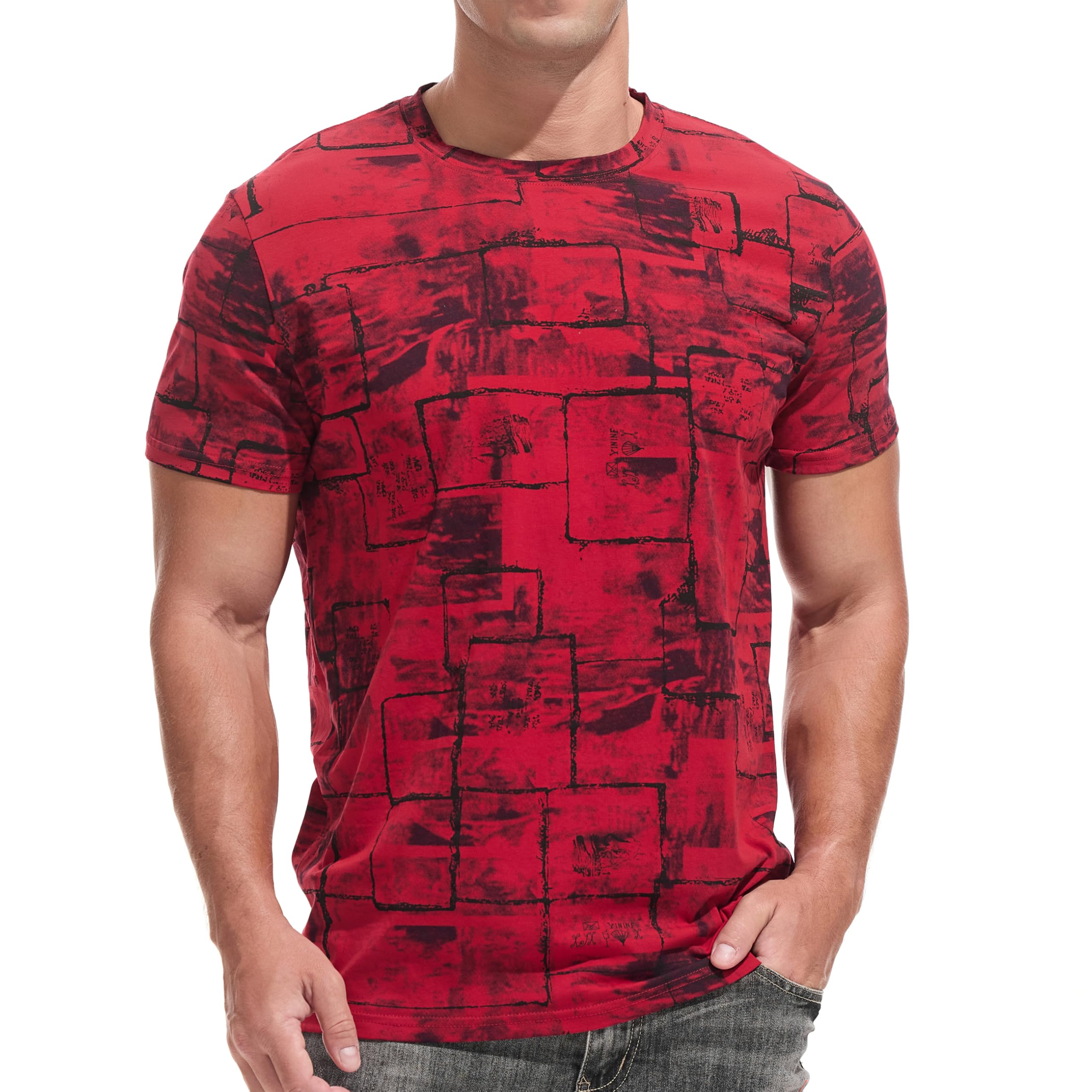 USALL Herren Sommer DruckT-Shirt 95% Baumwolle Casual Atmungsaktives Männer T-Shirt Kurzarm