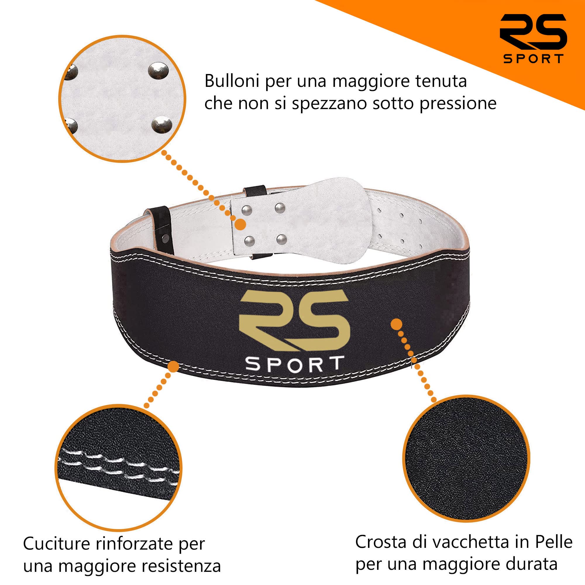 RS SPORT Cintura Palestra Sollevamento Pesi, 10 Fori Regolabile, Cinta Professionale Pesistica, Bodybuilding, Fitness, Gym, Allenamento Powerlifting, Palestra, Imbottita Schiena per Uomo Donna