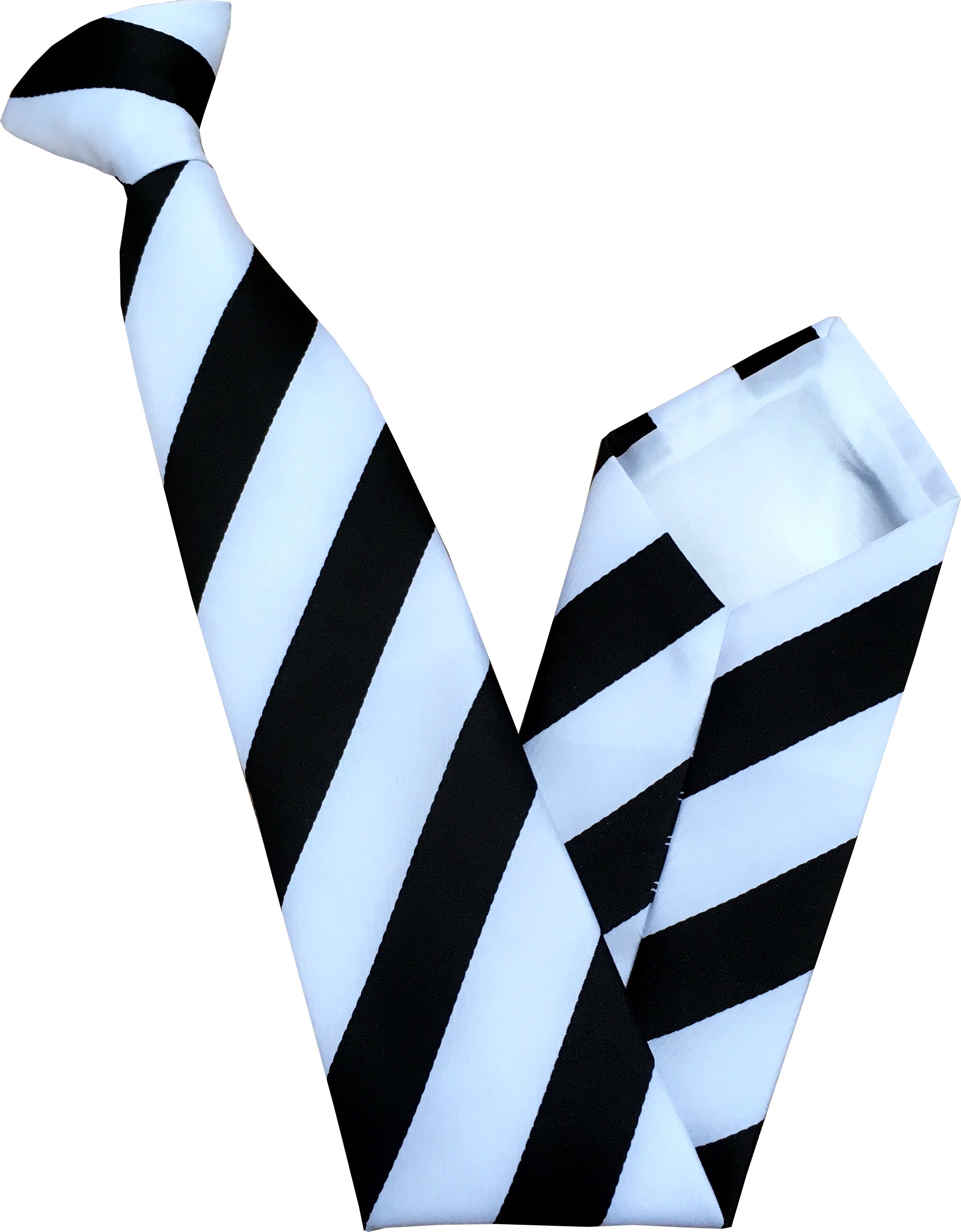 Men's Black & White Stripe Clip On Neck Tie