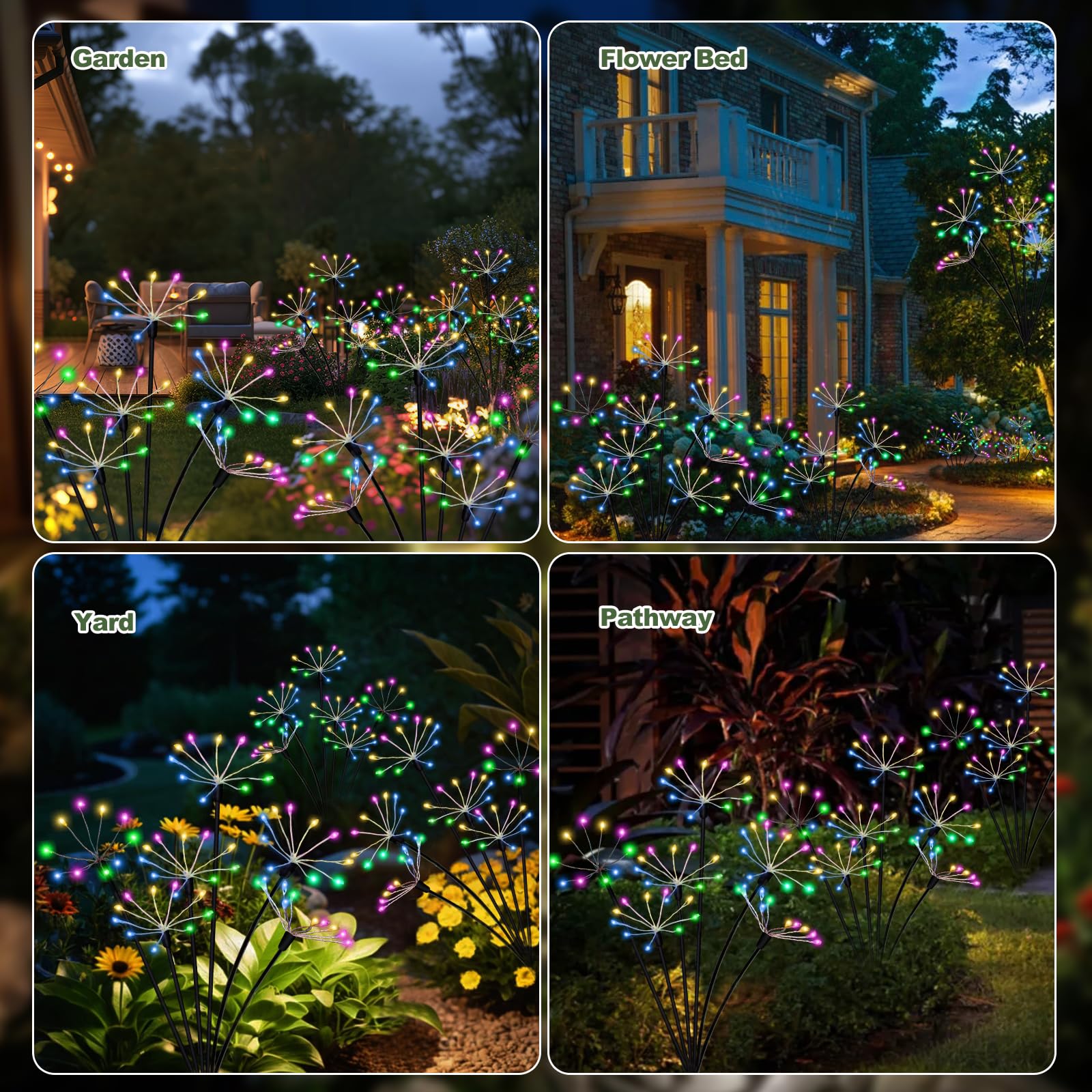 Kwaiffeo Solar-Gartenleuchten für den Außenbereich, wasserdicht, dekorative Solarleuchten für den Außenbereich, 2 Stück, mit 120 LEDs, schwingende Fee, Feuerwerk, Hof, Gartendekoration, Geschenke für