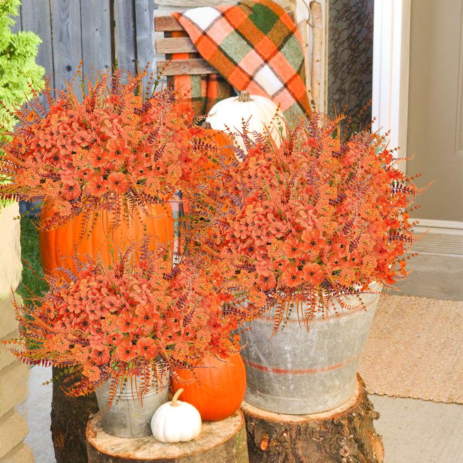 obbsie 24 fasci di fiori artificiali autunnali per esterni, resistenti ai raggi UV, piante autunnali finte, non sbiadiscono, composizioni per fattoria, giardino, portico, finestra, scatola del