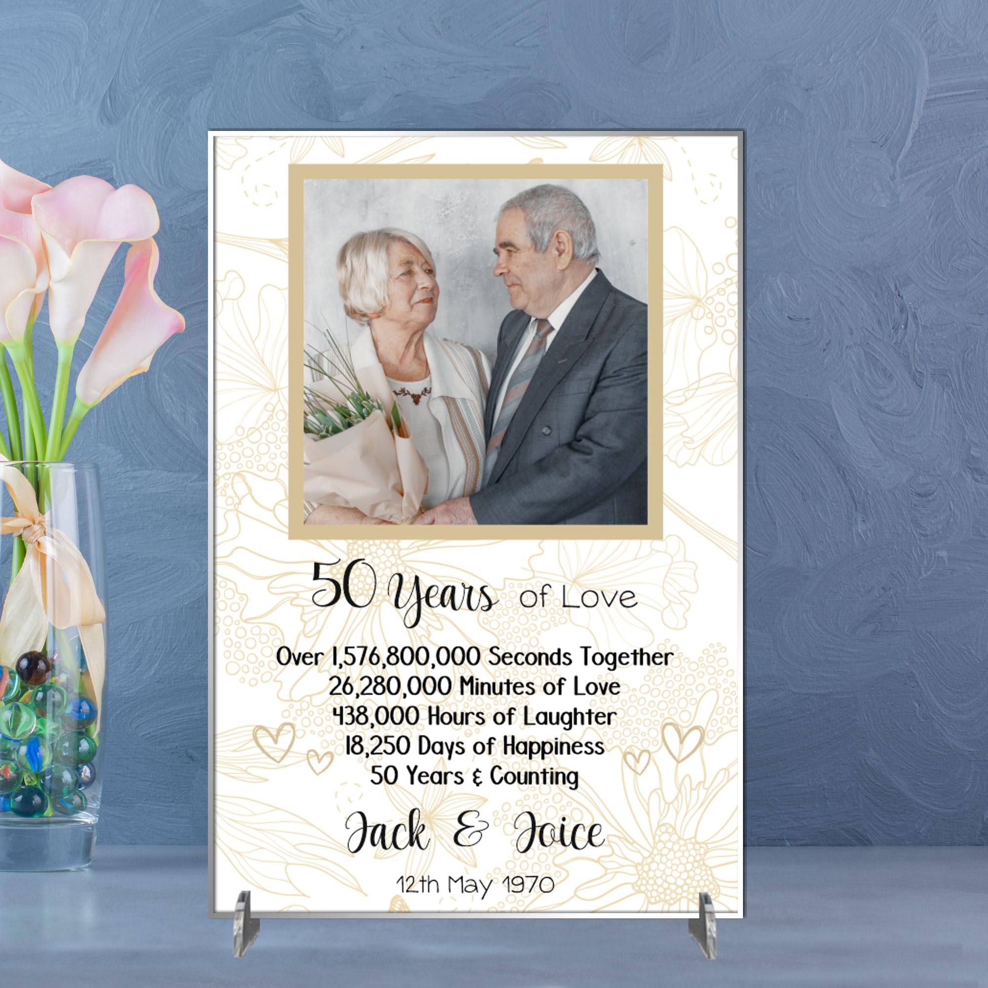 Personalised Anniversary Plaque - Custom A5/A4 MDF & Acrylic Sign - Milestone Anniversaries (1st, 25th, 30th, 35th, 40th, 45th, 50th, 55th, 60th (7. 50th Anniversary, Acrylic A4 30cm x 21cm)