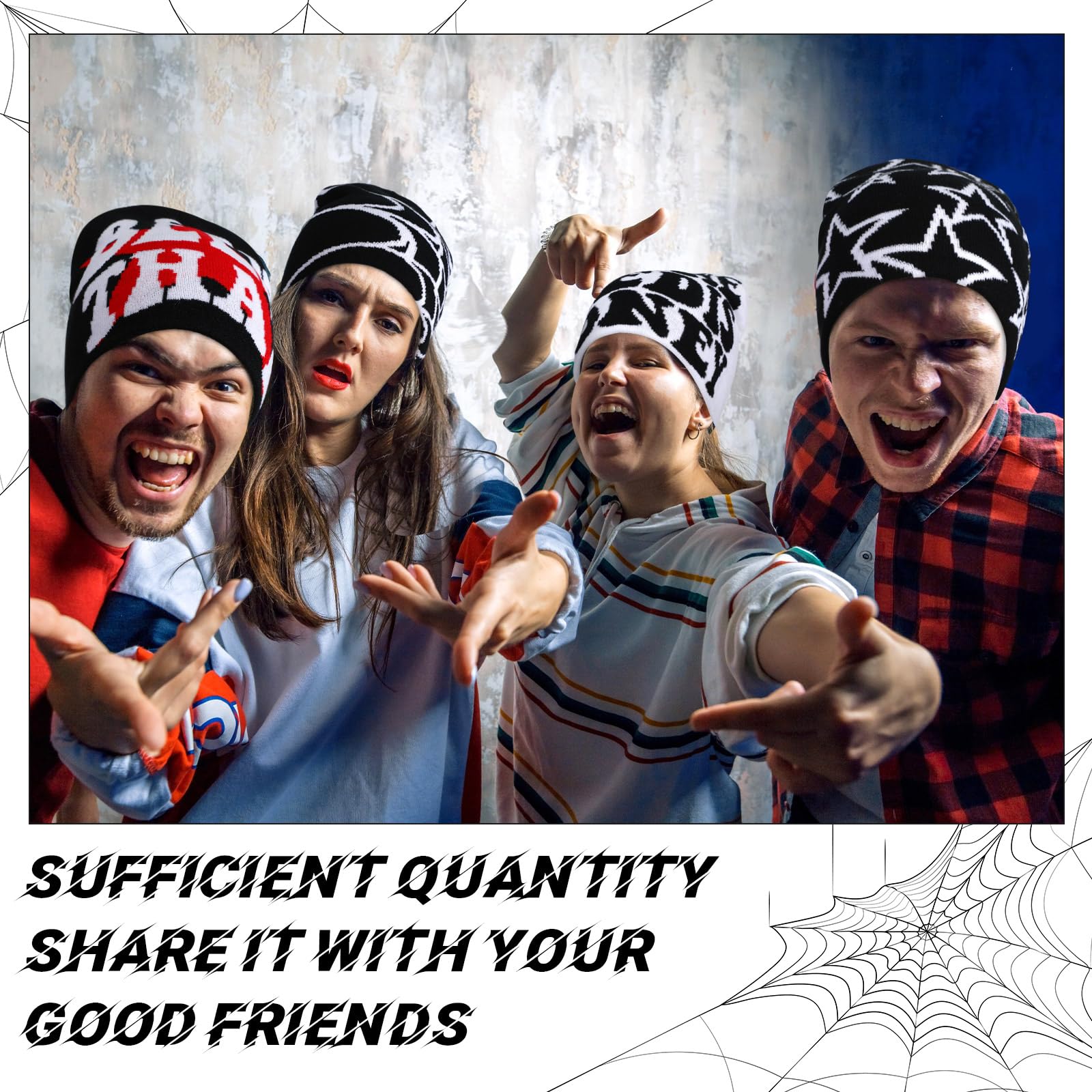 Ramede 4 Pcs Y2k Beanie - Double Sided Graphic Beanies for Men and Women, Acrylic Knitted Y2k Hats Accessories: Fleece Lined Multiple