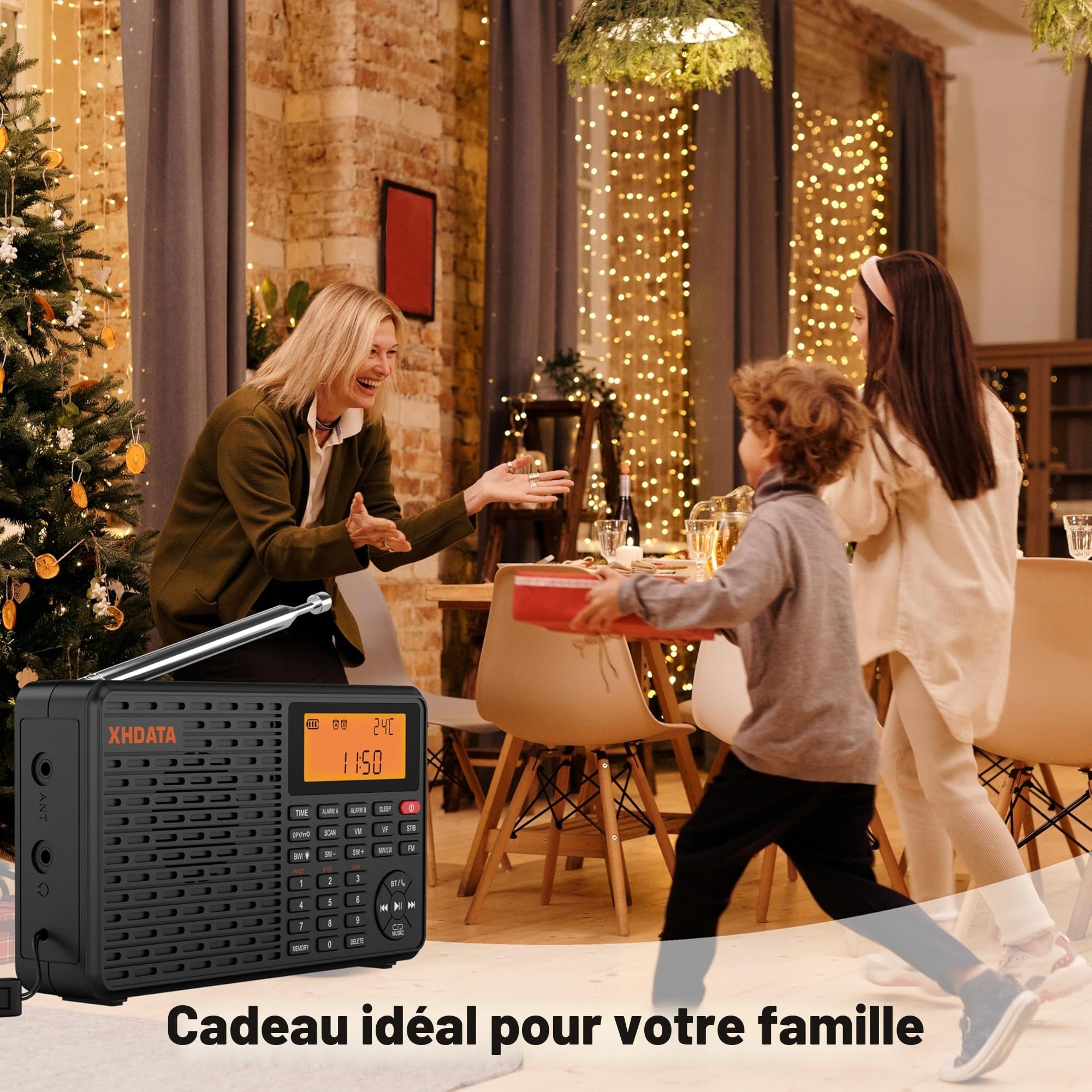 Radio portable, radios numériques avec Bluetooth, radio FM rechargeable USB-C, double réveil, minuterie de sommeil, 400 préréglages, compatible Micro-SD pour la musique, XHDATA D-109 pour la maison