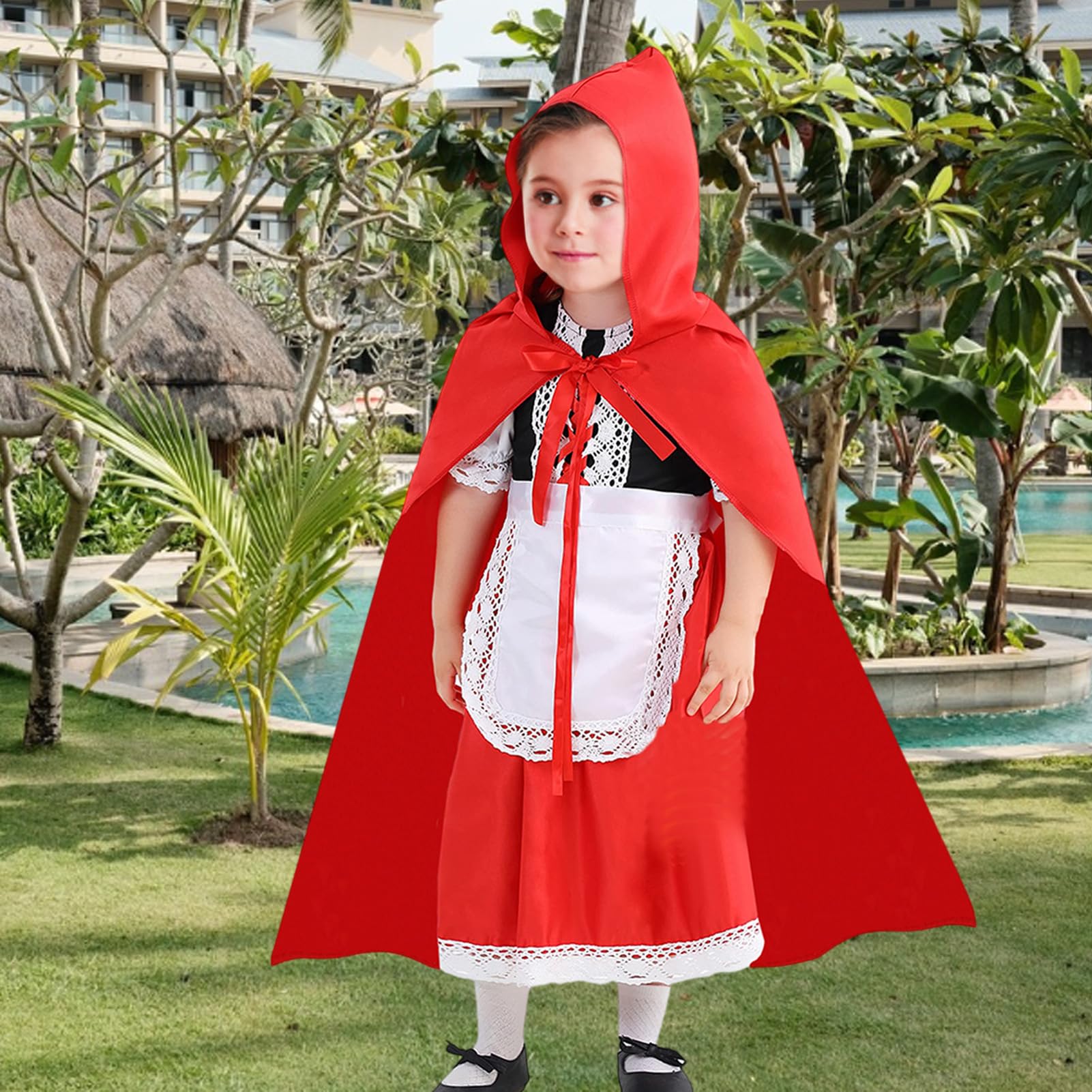 Moerstar World Book Day Costumes for Kids Girls Red Cape with Hood Set including Dress and Red Bow Headband - Image 3