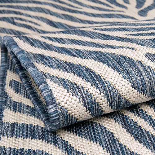 Miniatura 5 de Rugs.com Outdoor Safari Collection Alfombra  9 x 12 pies alfombra de tejido plano azul perfecta para salas de estar, comedores grandes y planos