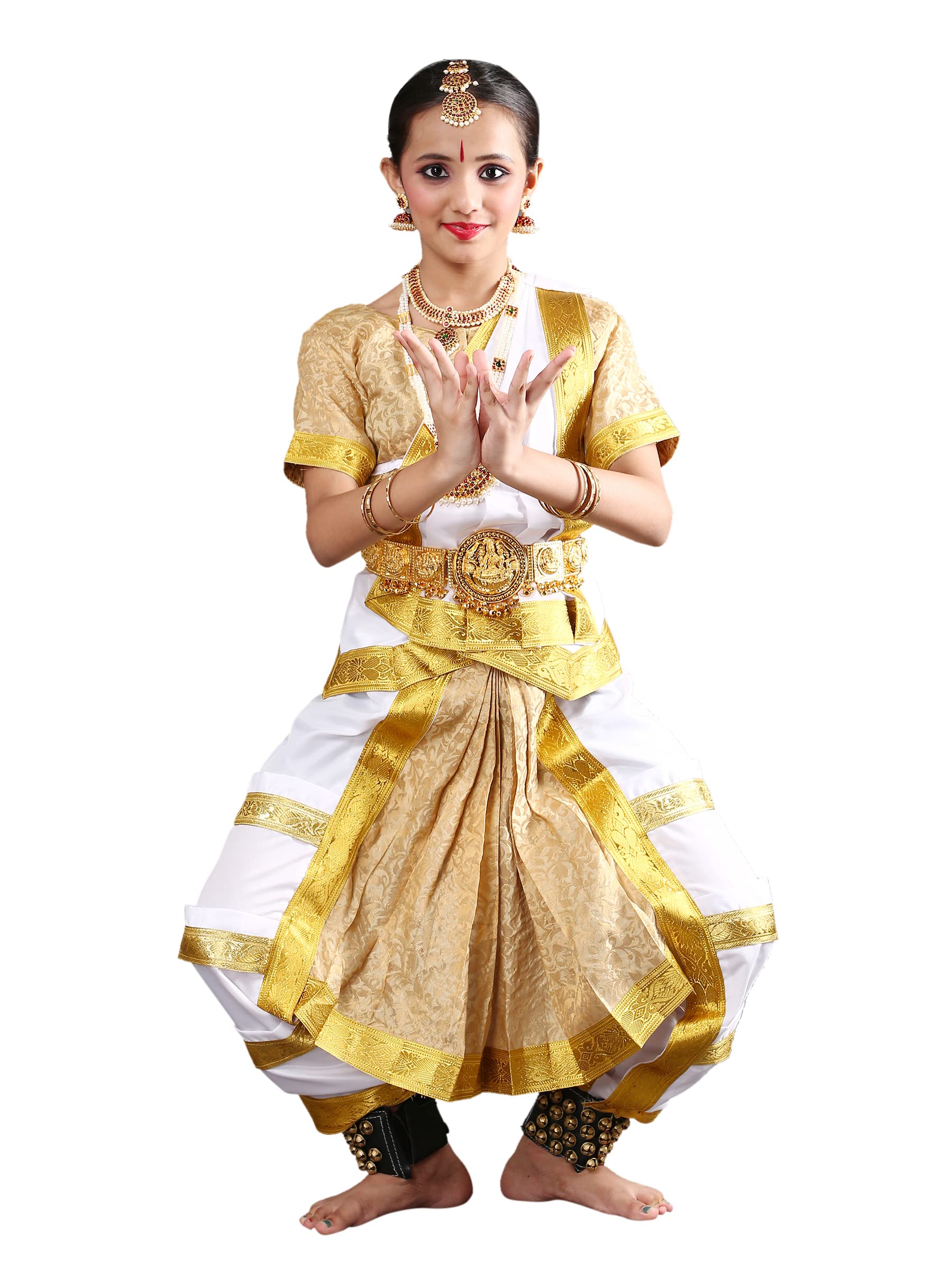 The Dance Bible Polyester Bharatanatyam Dance Costume Dress for Girls (White_Gold|32 (10-12 Years)) (B0BH8688HF) Amazon Price History, Amazon Price Tracker
