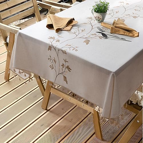 Miniatura 6 de ColorBird Mantel cuadrado de 55 x 55 pulgadas, mantel de cocina de lino y algodón, sin arrugas, mantel de granja para mesa auxiliar, comedor,