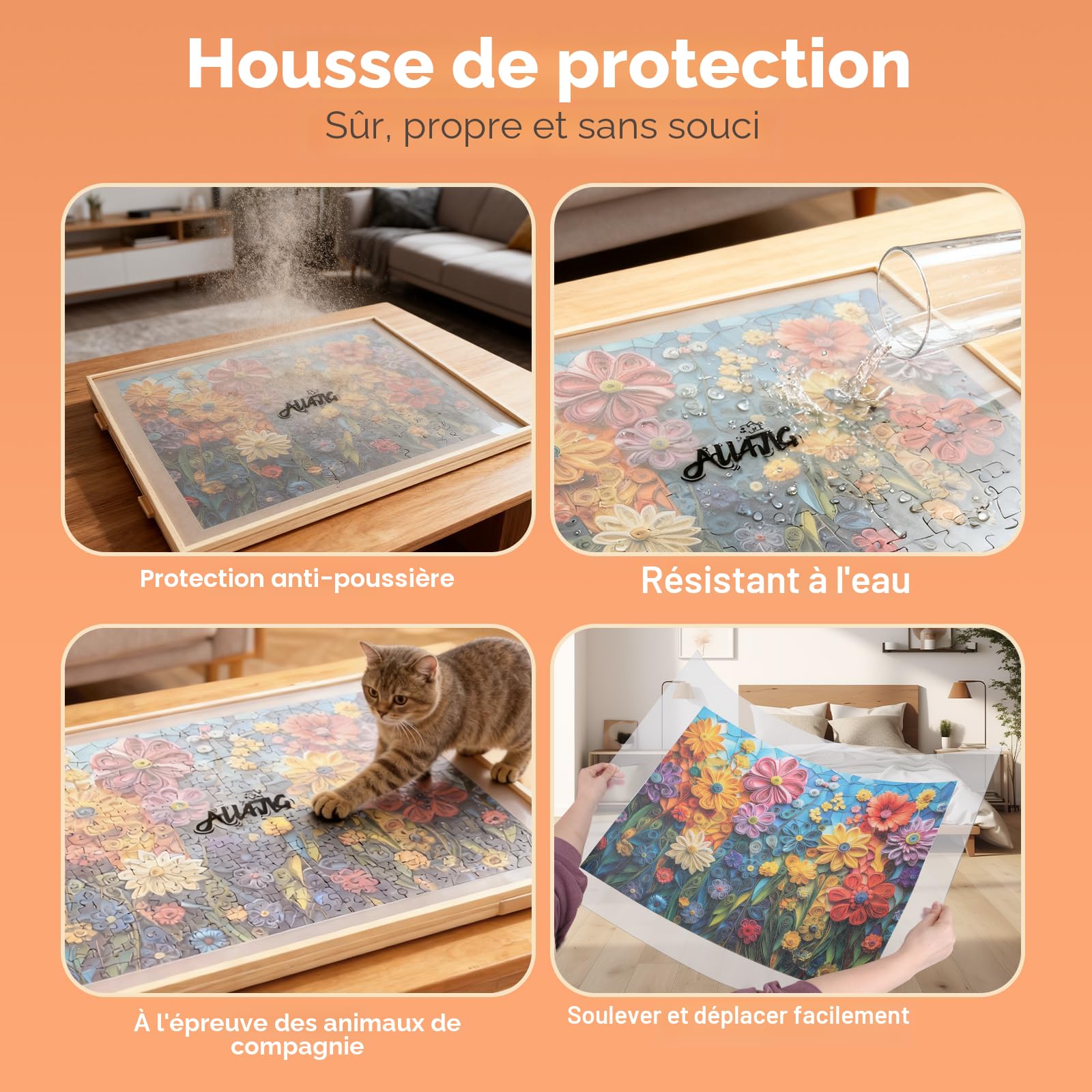 Planche de Puzzle 1000 Pièces, Table de Puzzle en Bois 736 x 535 mm, Plateau Casse-tête Rotatif à 360° et Portable, avec 5 Tiroirs et Couverture Planche de Puzzle 1000 Pièces, Table de Puzzle en Bois 736 x 535 mm, Plateau Casse-tête Rotatif à 360° et Portable, avec 5 Tiroirs et Couverture