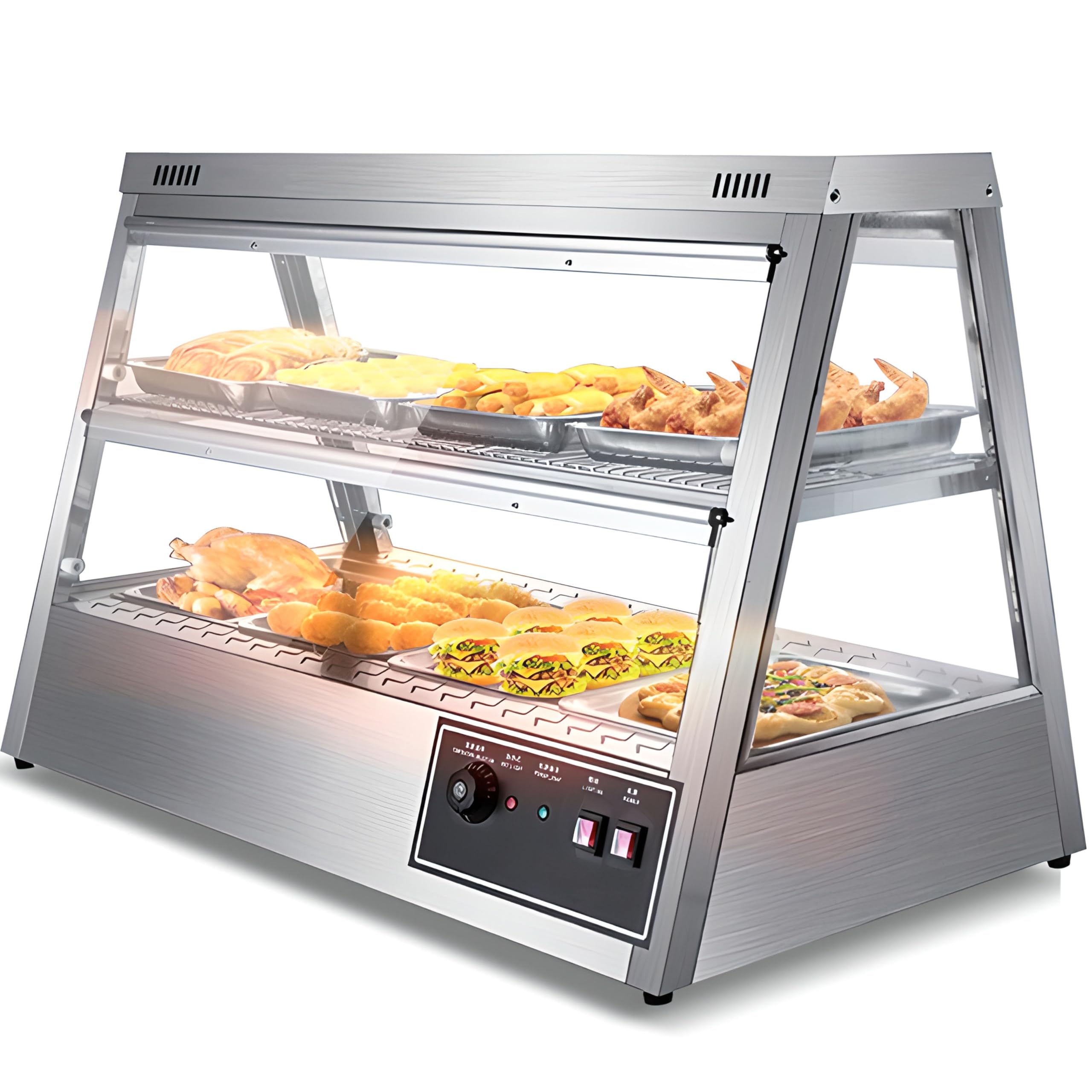 AYCDL 36'' Commercial Food Warmers, 1000W Electric Countertop Pizza Warmers w LED Lighting Removable Shelves Glass Door